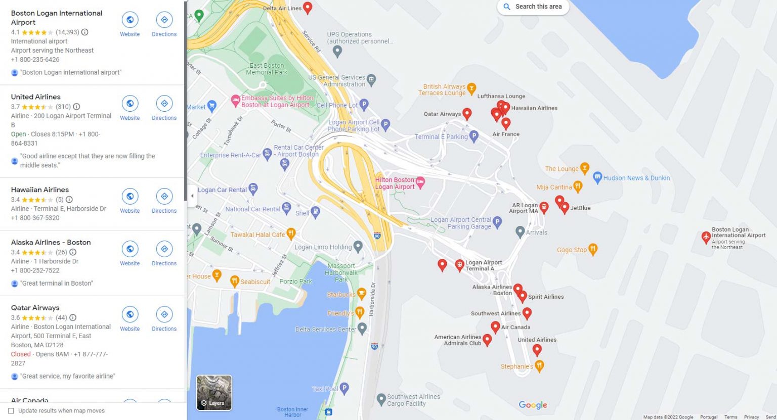 Terminals map at Boston Logan Airport Bos