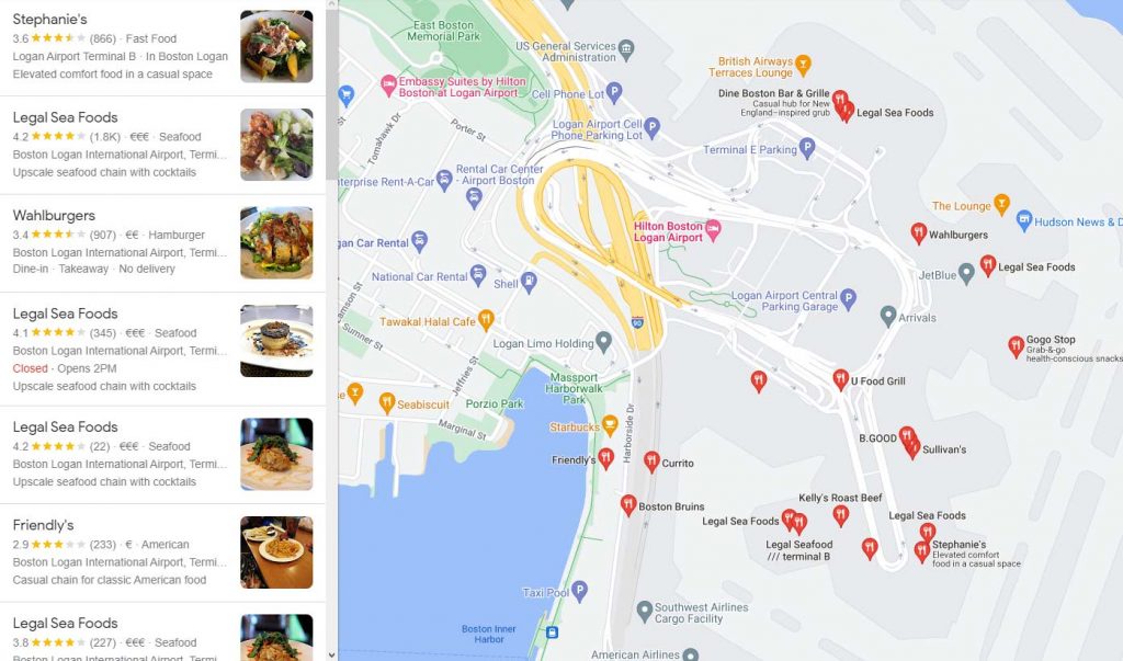 Restaurants Food at Boston Logan Airport map Restaurants Food at Boston Logan Airport map