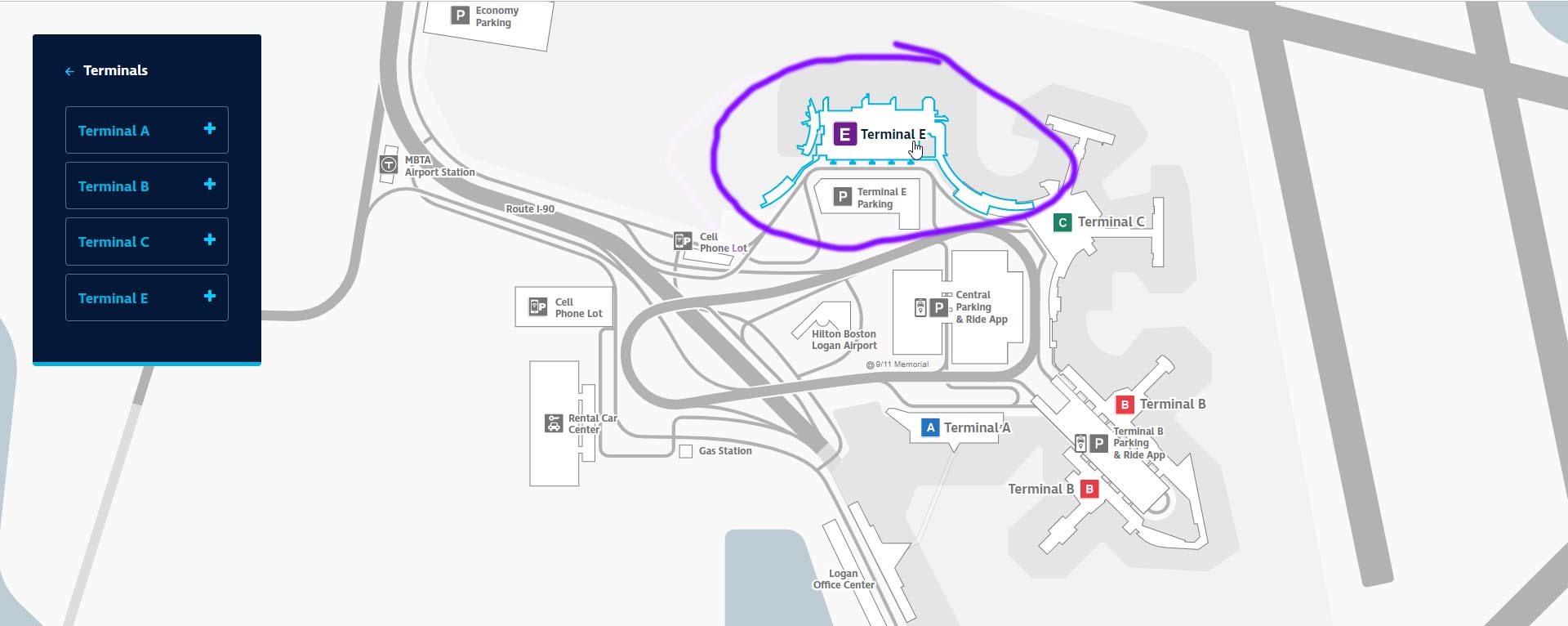 Terminal E map boston airport
