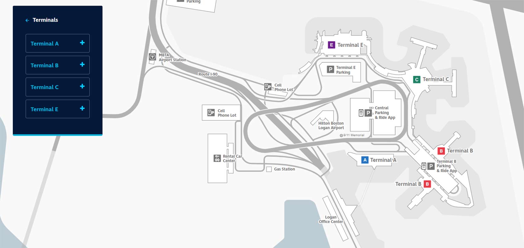 Terminals map boston logan airport